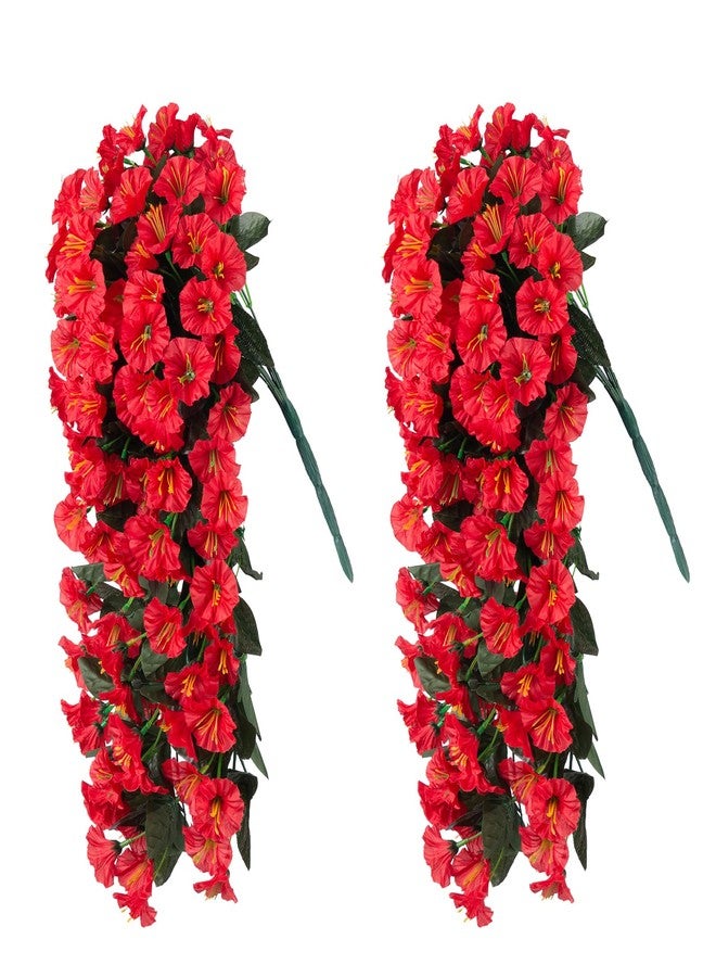 florisso Artificial Faux Hanging Flowers Plants for Winter Christmas Outdoor Outside Decor, 2 PCS Fake Silk Red Morning Glory Long Vines UV Resistant Realistic for Home Porch Patio Balcony Planter Decoration - Image 3